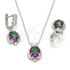Sterling Silver Earring and Pendant Adult Set, with White Cubic Zirconia and White Micro Pave, Polished, Rhodium Finish, 10.186.0022