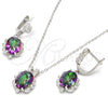 Sterling Silver Earring and Pendant Adult Set, with White Cubic Zirconia and White Micro Pave, Polished, Rhodium Finish, 10.186.0022