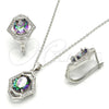 Sterling Silver Earring and Pendant Adult Set, with White Cubic Zirconia and White Micro Pave, Polished, Rhodium Finish, 10.186.0024