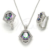 Sterling Silver Earring and Pendant Adult Set, with White Cubic Zirconia and White Micro Pave, Polished, Rhodium Finish, 10.186.0024