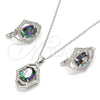 Sterling Silver Earring and Pendant Adult Set, with White Cubic Zirconia and White Micro Pave, Polished, Rhodium Finish, 10.186.0024