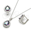 Sterling Silver Earring and Pendant Adult Set, Teardrop Design, with White and White Cubic Zirconia, Polished, Rhodium Finish, 10.186.0025