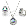 Sterling Silver Earring and Pendant Adult Set, Teardrop Design, with White and White Cubic Zirconia, Polished, Rhodium Finish, 10.186.0025