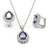 Sterling Silver Earring and Pendant Adult Set, Teardrop Design, with White and White Cubic Zirconia, Polished, Rhodium Finish, 10.186.0025