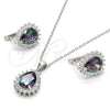 Sterling Silver Earring and Pendant Adult Set, Teardrop Design, with White and White Cubic Zirconia, Polished, Rhodium Finish, 10.186.0025