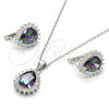 Sterling Silver Earring and Pendant Adult Set, Teardrop Design, with White and White Cubic Zirconia, Polished, Rhodium Finish, 10.186.0025