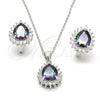 Sterling Silver Earring and Pendant Adult Set, Teardrop Design, with White and White Cubic Zirconia, Polished, Rhodium Finish, 10.186.0025