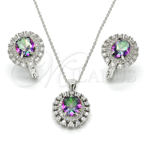 Sterling Silver Earring and Pendant Adult Set, with White Cubic Zirconia, Polished, Rhodium Finish, 10.186.0026