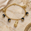 Oro Laminado Charm Bracelet, Gold Filled Style Hand and Ball Design, with Black Azavache, Polished, Golden Finish, 03.02.0049.7 (7 Inches Length)