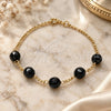 Oro Laminado Fancy Bracelet, Gold Filled Style with Black Azavache, Polished, Golden Finish, 03.02.0051.7 (7 Inches Length)