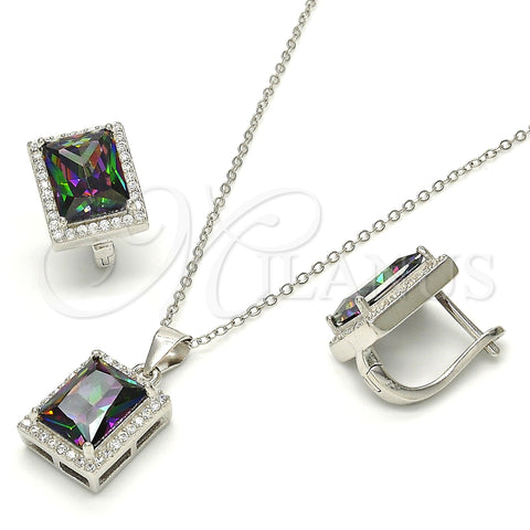 Sterling Silver Earring and Pendant Adult Set, with Vitrail Medium Cubic Zirconia and White Micro Pave, Polished, Rhodium Finish, 10.175.0065