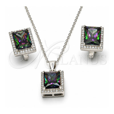 Sterling Silver Earring and Pendant Adult Set, with Vitrail Medium Cubic Zirconia and White Micro Pave, Polished, Rhodium Finish, 10.175.0065