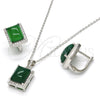 Sterling Silver Earring and Pendant Adult Set, with Green Cubic Zirconia and White Micro Pave, Polished, Rhodium Finish, 10.175.0065.1
