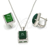 Sterling Silver Earring and Pendant Adult Set, with Green Cubic Zirconia and White Micro Pave, Polished, Rhodium Finish, 10.175.0065.1