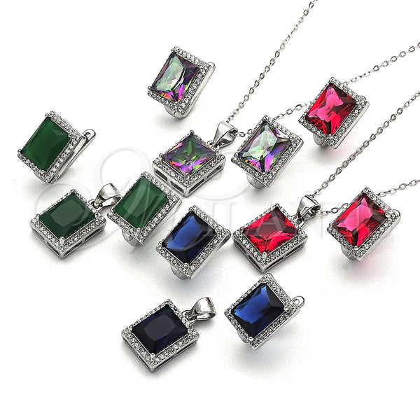Sterling Silver Ring — Earring and Pendant Adult Set with Green Cubic — alternate product view — SKU 114034 | Plata 925 anillo — Earring and Pendant Adult Set with Green Cubic — SKU 114034
