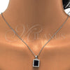 Sterling Silver Earring and Pendant Adult Set, with Sapphire Blue Cubic Zirconia and White Micro Pave, Polished, Rhodium Finish, 10.175.0065.2