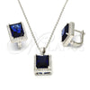 Sterling Silver Earring and Pendant Adult Set, with Sapphire Blue Cubic Zirconia and White Micro Pave, Polished, Rhodium Finish, 10.175.0065.2