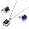 Sterling Silver Earring and Pendant Adult Set, with Sapphire Blue Cubic Zirconia and White Micro Pave, Polished, Rhodium Finish, 10.175.0065.2