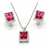 Sterling Silver Earring and Pendant Adult Set, with White Micro Pave and Ruby Cubic Zirconia, Polished, Rhodium Finish, 10.175.0065.3