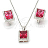 Sterling Silver Earring and Pendant Adult Set, with White Micro Pave and Ruby Cubic Zirconia, Polished, Rhodium Finish, 10.175.0065.3