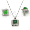 Sterling Silver Earring and Pendant Adult Set, with Green Cubic Zirconia and White Crystal, Polished, Rhodium Finish, 10.175.0066.1