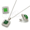 Sterling Silver Earring and Pendant Adult Set, with Green Cubic Zirconia and White Crystal, Polished, Rhodium Finish, 10.175.0066.1