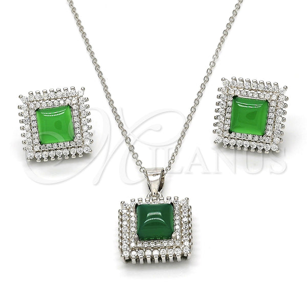 Sterling Silver Ring — Earring and Pendant Adult Set with Green Cubic — main product view — SKU 114038 | Plata 925 anillo — Earring and Pendant Adult Set with Green Cubic — SKU 114038