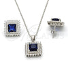 Sterling Silver Earring and Pendant Adult Set, with Sapphire Blue Cubic Zirconia and White Crystal, Polished, Rhodium Finish, 10.175.0066.2
