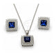 Sterling Silver Earring and Pendant Adult Set, with Sapphire Blue Cubic Zirconia and White Crystal, Polished, Rhodium Finish, 10.175.0066.2