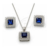 Sterling Silver Earring and Pendant Adult Set, with Sapphire Blue Cubic Zirconia and White Crystal, Polished, Rhodium Finish, 10.175.0066.2