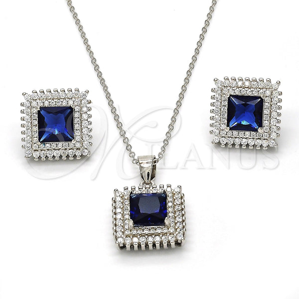 Sterling Silver Earring and Pendant Adult Set, with Sapphire Blue Cubic Zirconia and White Crystal, Polished, Rhodium Finish, 10.175.0066.2