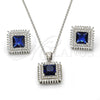 Sterling Silver Earring and Pendant Adult Set, with Sapphire Blue Cubic Zirconia and White Crystal, Polished, Rhodium Finish, 10.175.0066.2