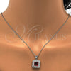 Sterling Silver Earring and Pendant Adult Set, with White Crystal and Ruby Cubic Zirconia, Polished, Rhodium Finish, 10.175.0066.3