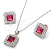 Sterling Silver Earring and Pendant Adult Set, with White Crystal and Ruby Cubic Zirconia, Polished, Rhodium Finish, 10.175.0066.3