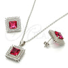 Sterling Silver Earring and Pendant Adult Set, with White Crystal and Ruby Cubic Zirconia, Polished, Rhodium Finish, 10.175.0066.3
