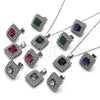 Sterling Silver Earring and Pendant Adult Set, with White Crystal and Ruby Cubic Zirconia, Polished, Rhodium Finish, 10.175.0066.3