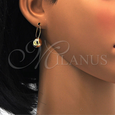 Oro Laminado Leverback Earring, Gold Filled Style Ball Design, Polished, Golden Finish, 02.168.0035