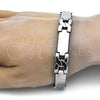 Stainless Steel Solid Bracelet, Cross and Hugs and Kisses Design, Polished, Steel Finish, 03.114.0226.09 (12 MM Thickness, 9 Inches Length)