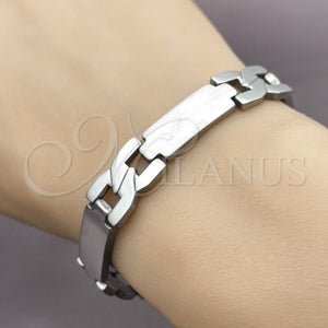 Stainless Steel Bracelet — Solid Bracelet Cross and Hugs and Kisses Design — main product view — SKU 114095 | Acero Inoxidable brazalete — Solid Bracelet cruz and Hugs and Kisses diseño — SKU 114095