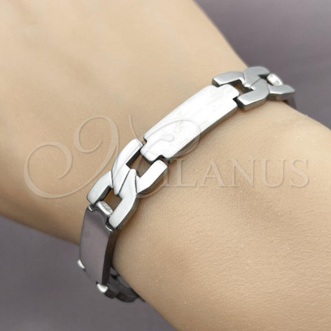 Stainless Steel Solid Bracelet, Cross and Hugs and Kisses Design, Polished, Steel Finish, 03.114.0226.09 (12 MM Thickness, 9 Inches Length)