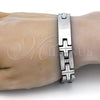 Stainless Steel Solid Bracelet, Cross Design, Polished, Steel Finish, 03.114.0229.09 (12 MM Thickness, 9 Inches Length)