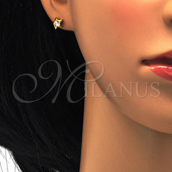Stainless Steel Ring — Stud Earring Star Design with White Crystal Polished — alternate product view — SKU 114105 | Acero Inoxidable anillo — Stud Earring estrella diseño with cristal blanco pulido — SKU 114105