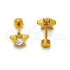 Stainless Steel Stud Earring, Star Design, with White Crystal, Polished, Golden Finish, 02.271.0016