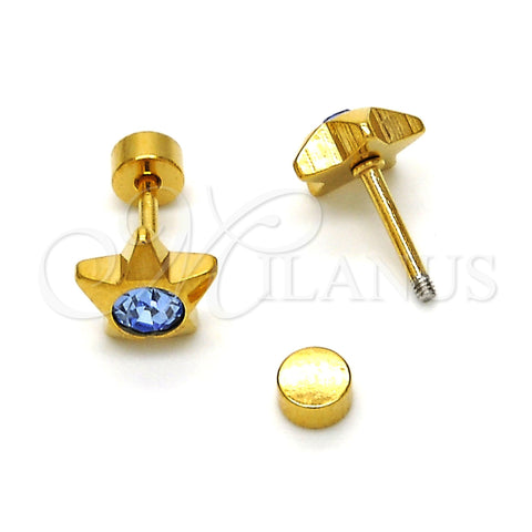 Stainless Steel Stud Earring, Star Design, with Blue Topaz Crystal, Polished, Golden Finish, 02.271.0016.2