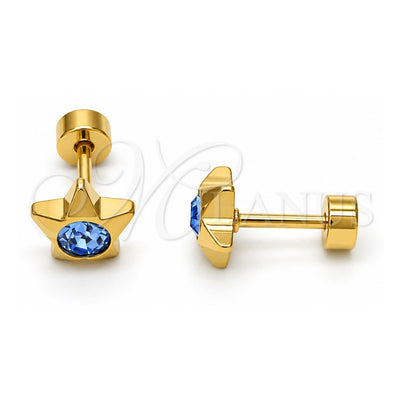 Stainless Steel Stud Earring, Star Design, with Blue Topaz Crystal, Polished, Golden Finish, 02.271.0016.2