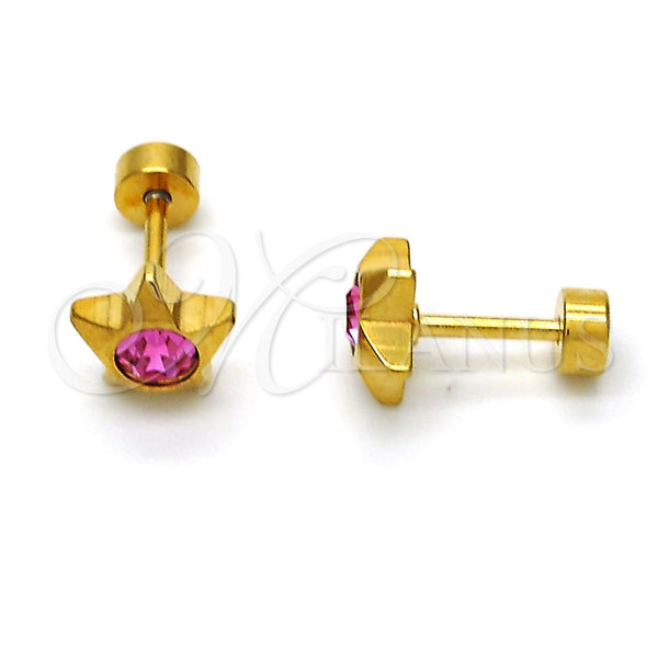 Stainless Steel Ring — Stud Earring Star Design with Pink Crystal Polished — main product view — SKU 114108 | Acero Inoxidable anillo — Stud Earring estrella diseño with Pink cristal pulido — SKU 114108