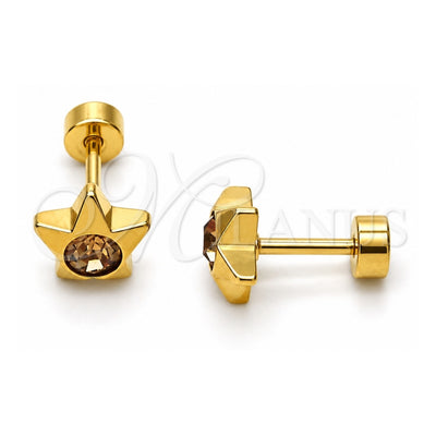 Stainless Steel Stud Earring, Star Design, with Light Brown Crystal, Polished, Golden Finish, 02.271.0016.4