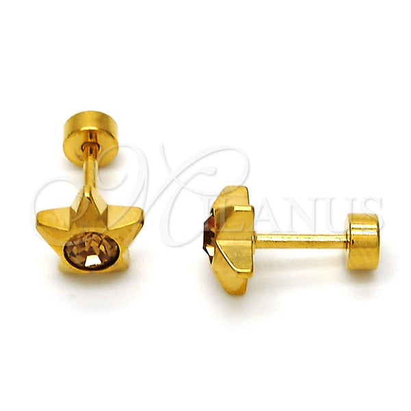 Stainless Steel Stud Earring, Star Design, with Light Brown Crystal, Polished, Golden Finish, 02.271.0016.4