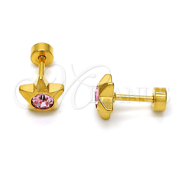 Stainless Steel Stud Earring, Star Design, with Rose Crystal, Polished, Golden Finish, 02.271.0016.5
