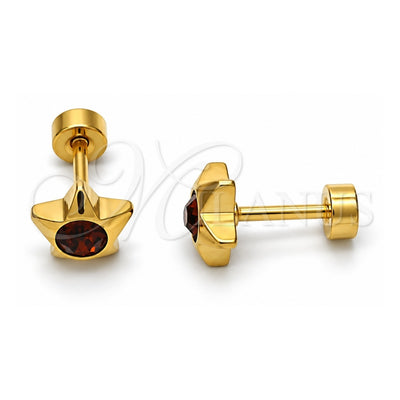 Stainless Steel Stud Earring, Star Design, with Brown Crystal, Polished, Golden Finish, 02.271.0016.6